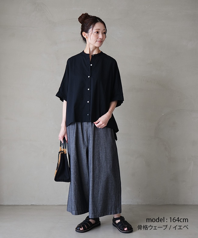 ミズイロインド　スタンドカラー　ワイドシャツ　リネン混　黒　美品☆ SALE 20%OFF】[2-230110]mizuiro ind(ミズイロインド)linen