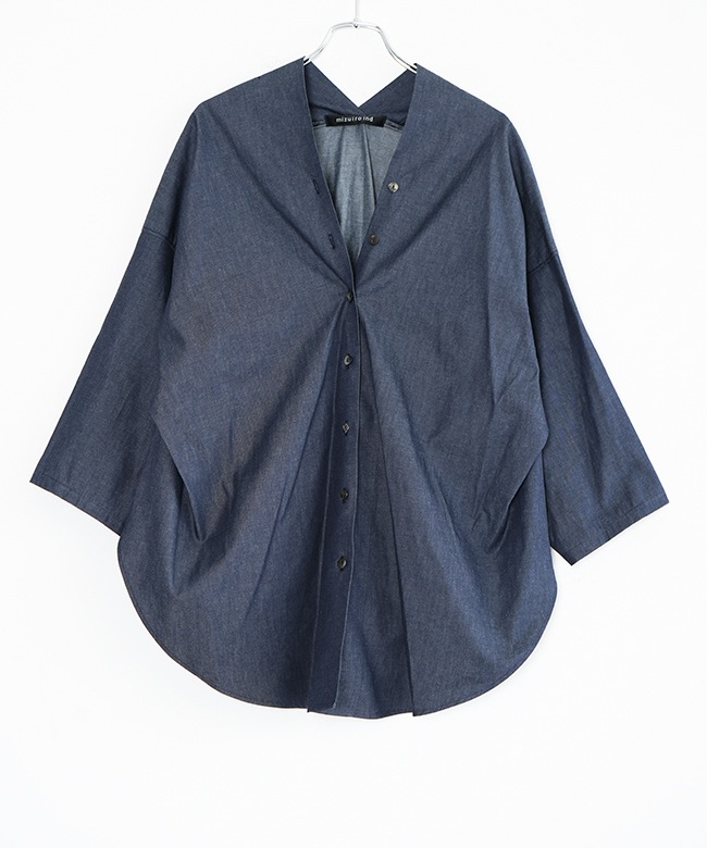 1-230156]mizuiro ind(ミズイロインド)Vネックデニムシャツ レディース