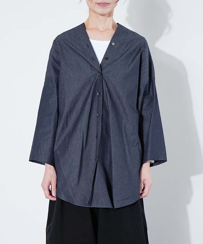 うさと　インディゴ・ ノースリーブ・シャツ WOMEN SOFTCOOLトリコットメッシュ ノースリーブシャツ ネイビー