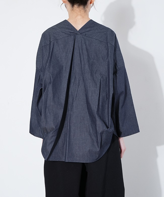 1-230156]mizuiro ind(ミズイロインド)Vネックデニムシャツ レディース