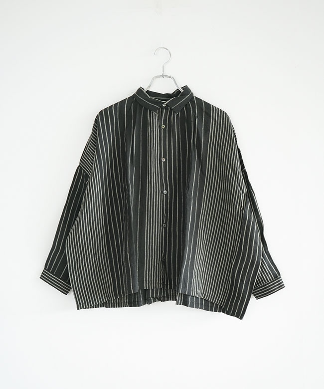 800910]ICHI Antiquites(イチアンティークス) LINEN RANDOM STRIPE SH