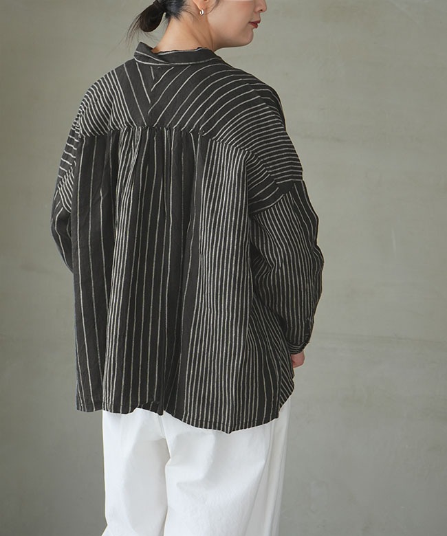 800910]ICHI Antiquites(イチアンティークス) LINEN RANDOM STRIPE SH
