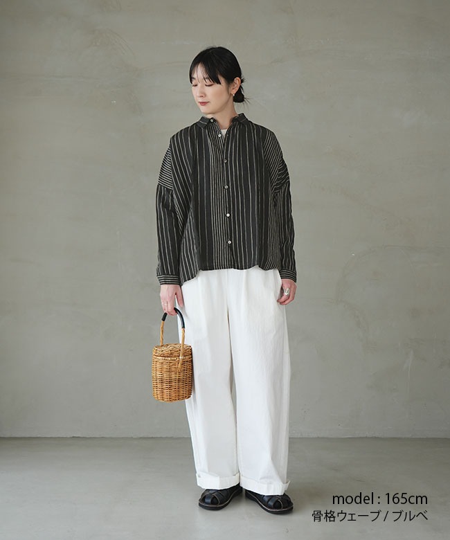 800910]ICHI Antiquites(イチアンティークス) LINEN RANDOM STRIPE SH