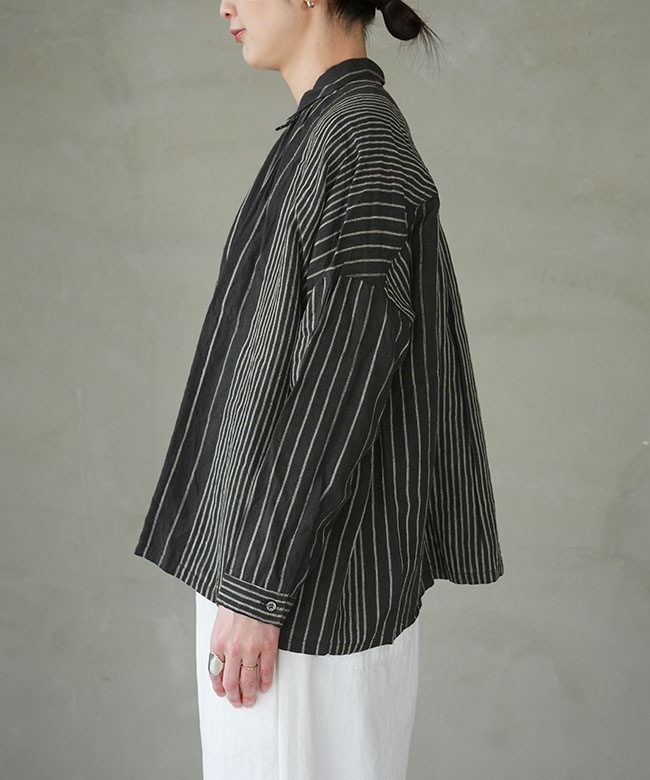 800910]ICHI Antiquites(イチアンティークス) LINEN RANDOM STRIPE SH