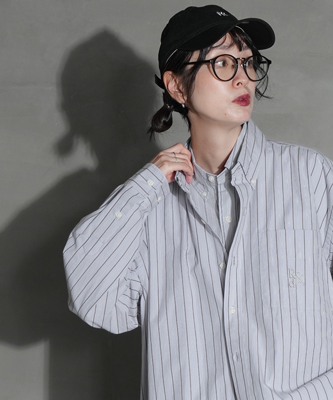 Rhodolirion(ロドリリオン) Double Layer BD Shirt Dress - Stripe