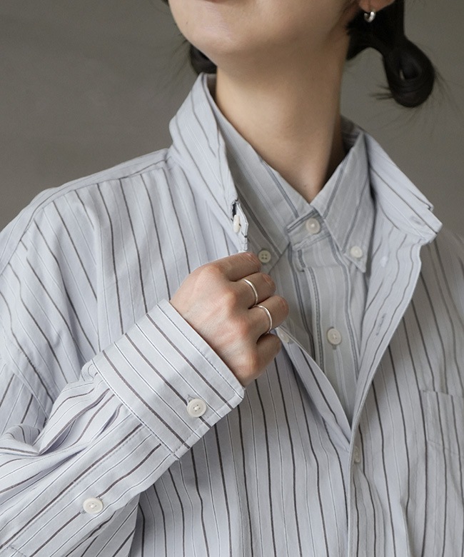 Rhodolirion(ロドリリオン) Double Layer BD Shirt Dress - Stripe