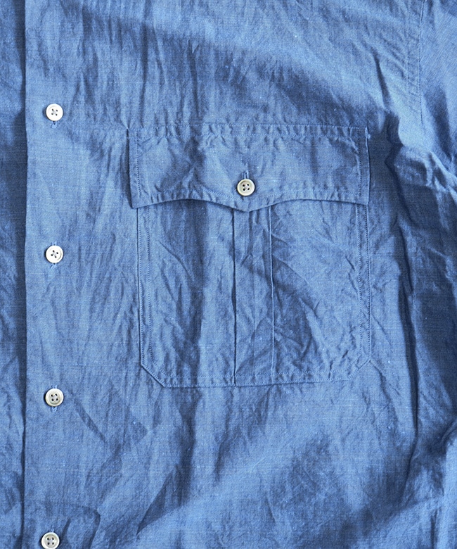 PORTER CLASSIC ロールアップシャツ　リネン　ブルー　Mサイズ ROLL UP LINEN COTTON SHIRT (CANCLINI)（ロール アップ リネン