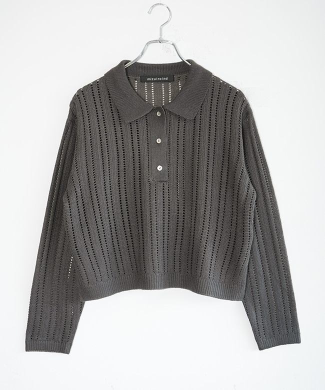 mizuiro ind(ミズイロインド)foil printing mesh polo knit 箔プリント