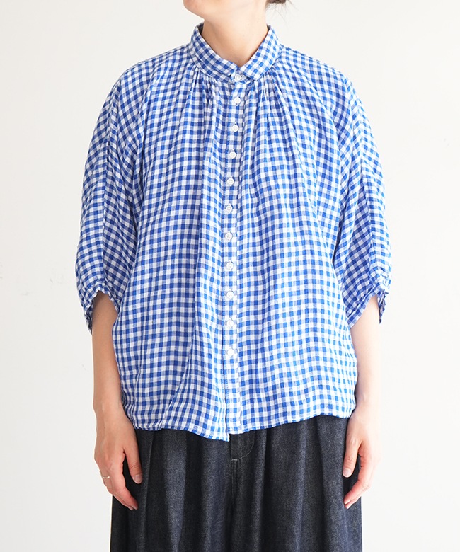 36-268L]Brocante(ブロカント) フレンチリネングランシャツ ギンガム