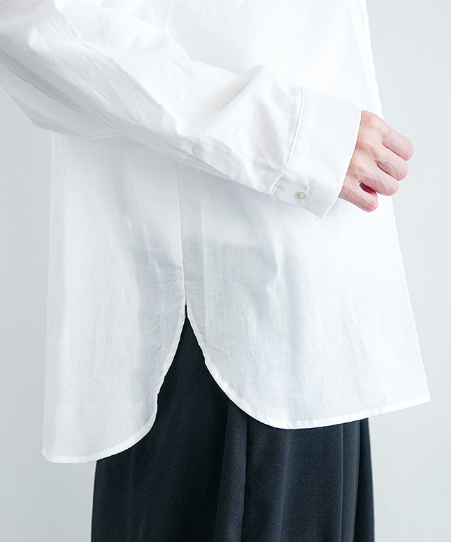 mizuiro ind(ミズイロインド) gathered stand collar shirt ギャザー
