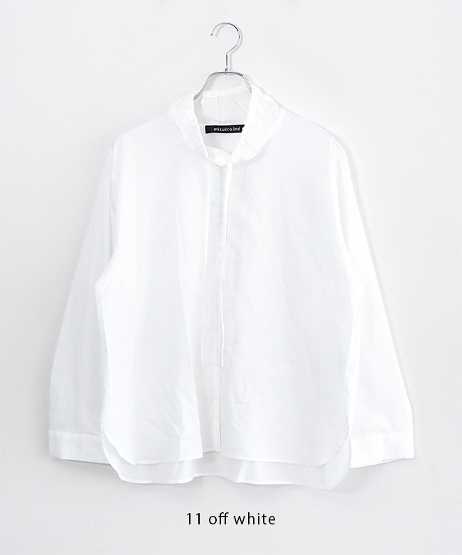 mizuiro ind(ミズイロインド) gathered stand collar shirt ギャザー