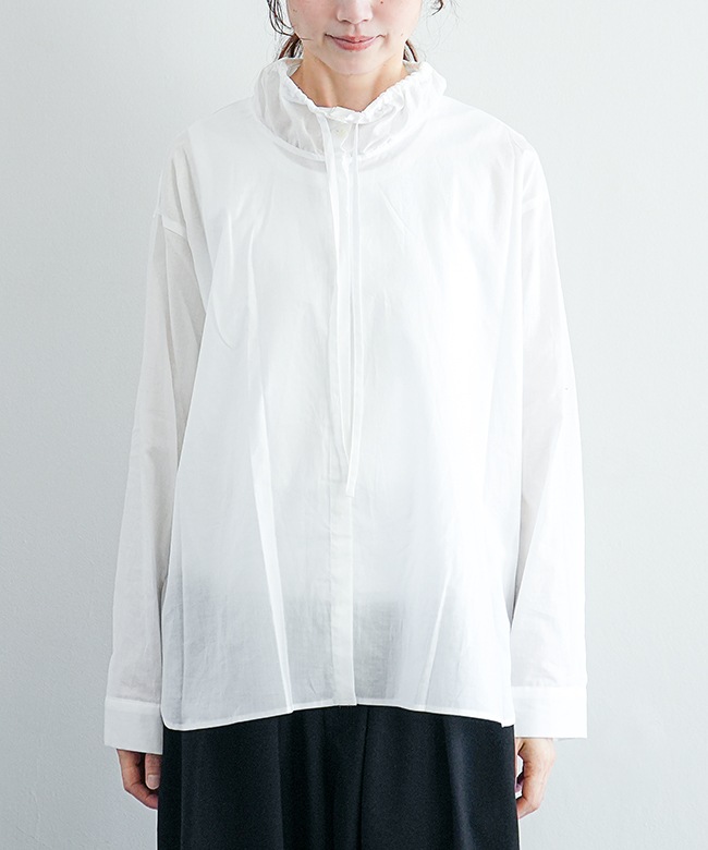 mizuiro ind ギャザースタンドカラーシャツ mizuiro ind｜gathered stand collar shirt ギャザースタンドカラー