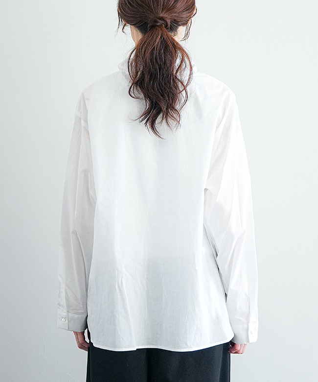 mizuiro ind(ミズイロインド) gathered stand collar shirt ギャザー