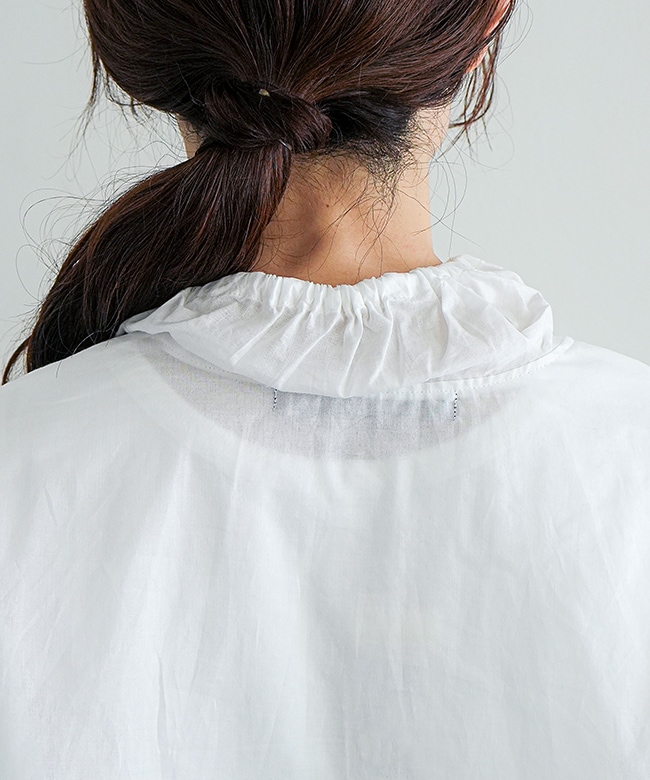 mizuiro ind(ミズイロインド) gathered stand collar shirt ギャザー