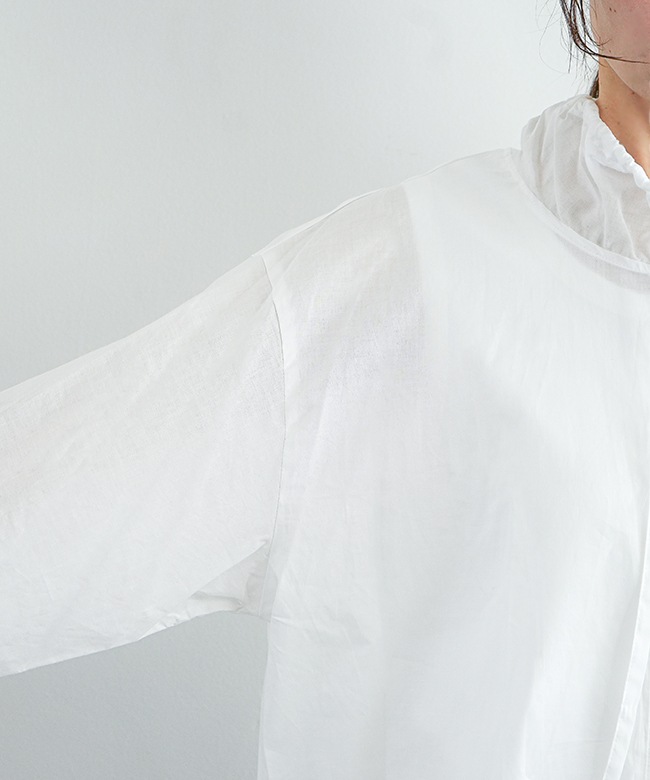 mizuiro ind(ミズイロインド) gathered stand collar shirt ギャザー