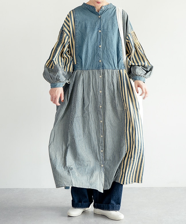 SALE 20%OFF】[TB25313]tumugu(ツムグ)デニム×ヒッコリーストライプ