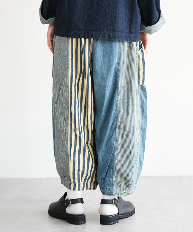 tumugu(ツムグ)デニム×ヒッコリーストライプ パンツ ワイドパンツ