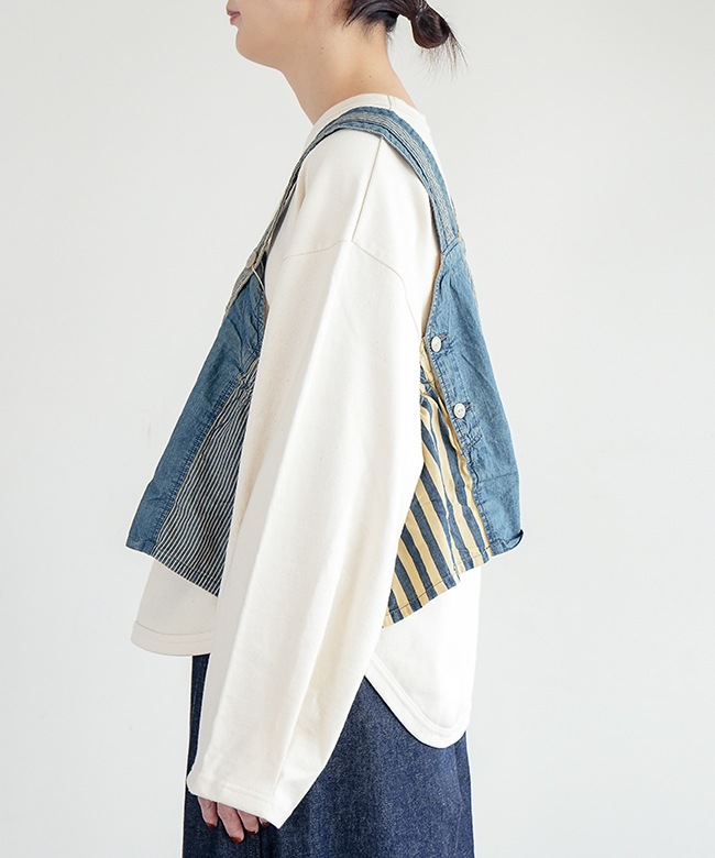 新品 ESTROISLOSE tumugu ビスチェ ベスト SALE 50%OFF】tumugu(ツムグ)デニム×ヒッコリーストライプ ビスチェ