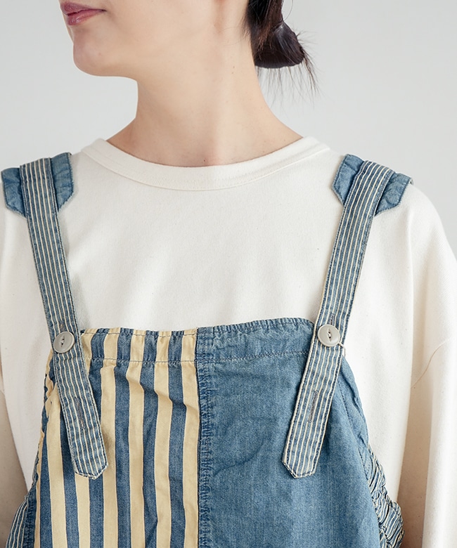 SALE 50%OFF】tumugu(ツムグ)デニム×ヒッコリーストライプ ビスチェ