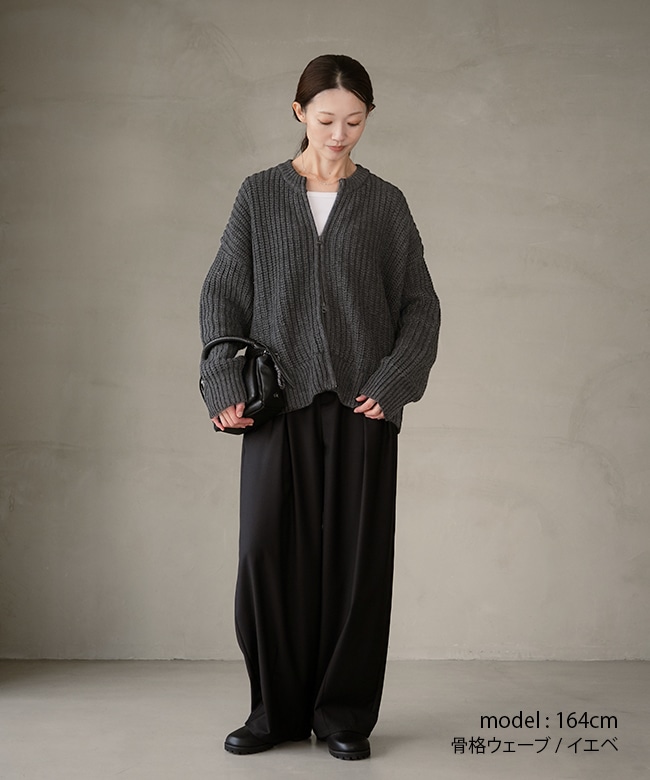 美品☆アドーア ウール あぜ編み クルーネックニット 裾スリット ゆったり 黒 SALE 40%OFF】◇[poche-aze-po]solamonat poche(ソラモナポッシェ)あぜ