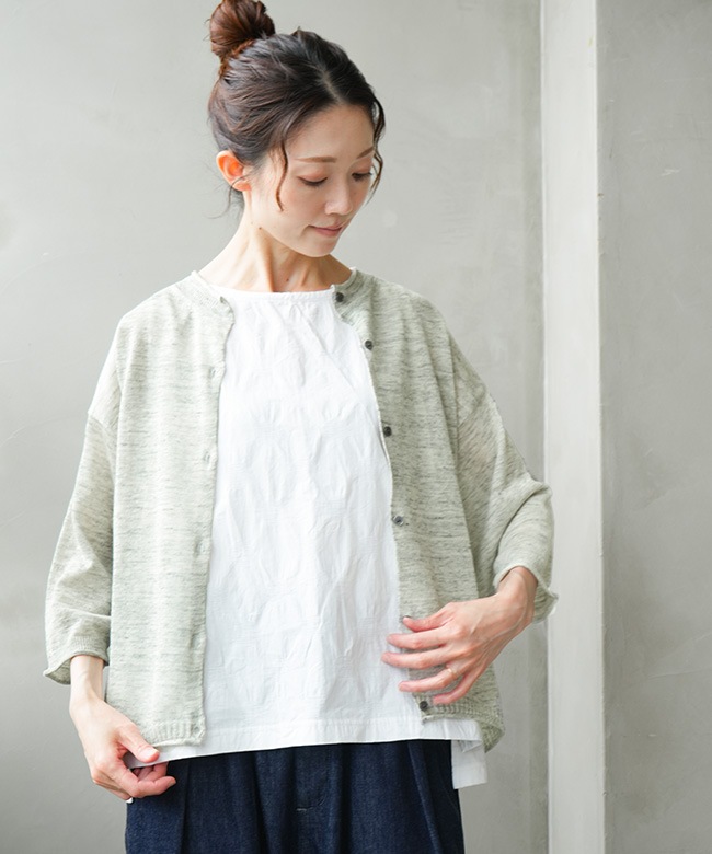 mao made(マオメイド) 別注 TOSCOリネンニット 7分袖ドルマンスリーブ