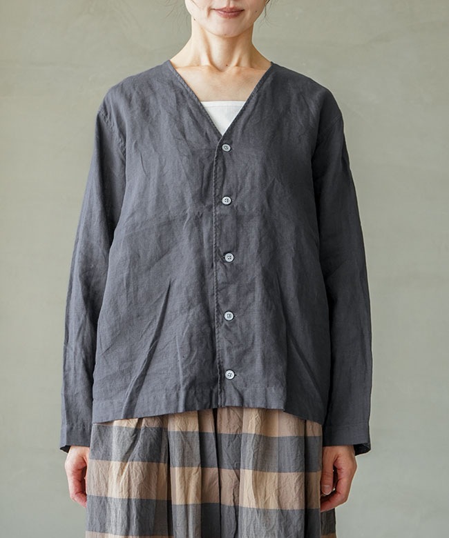 RINEN(リネン)60/1リネンローン カーディガン 麻 Vネック[R39612