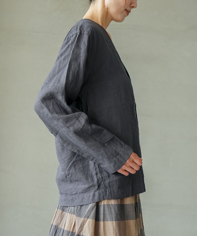RINEN(リネン)60/1リネンローン カーディガン 麻 Vネック[R39612