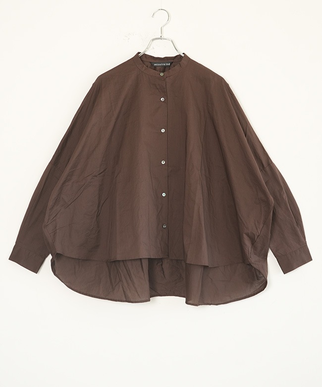 mizuiro ind バックギャザー ワイド　オーバーサイズブラウン mizuiro ind(ミズイロインド) back gather wide shirt バックギャザー
