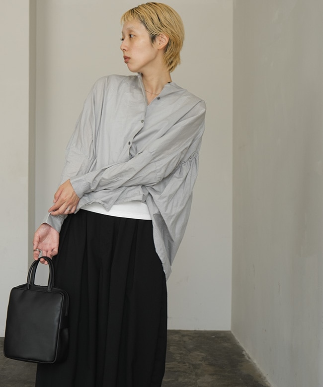 mizuiro ind(ミズイロインド) back gather wide shirt バックギャザー