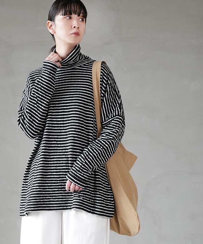 P90660]prit(プリット) 1/25ウール綿接結ボーダー タートルネック