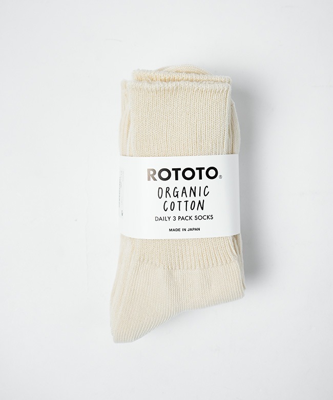 ろろろ 27cm 3足 ROTOTO(ロトト) ORGANIC DAILY 3 PACK RIBBED CREW SOCKS(オーガニック
