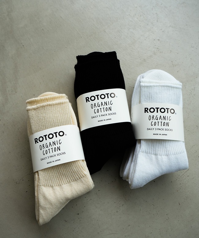 ろろろ 27cm 3足 ROTOTO(ロトト) ORGANIC DAILY 3 PACK RIBBED CREW SOCKS(オーガニック