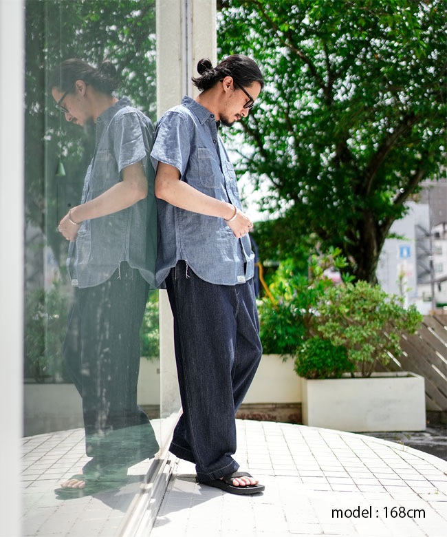 オアスロウ orslow プルオーバー 半袖シャツ スナップボタン 黒 orSlow(オアスロウ) SHORT SLEEVE CHAMBRAY WORK SHIRT ショート