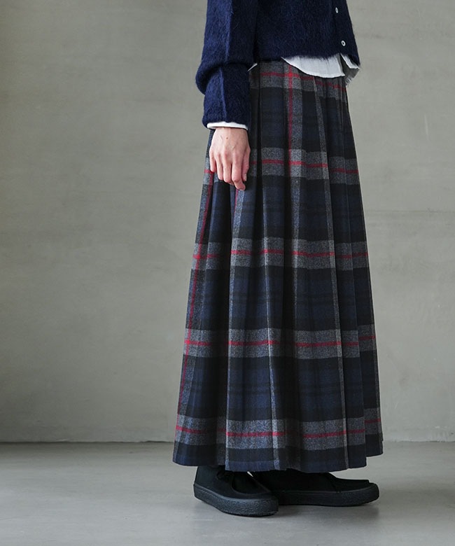 オニールダブリンチェック柄 ロングプリーツスカート O'NEIL OF DUBLIN オニール・オブ・ダブリン PLEATED MAXI SKIRT