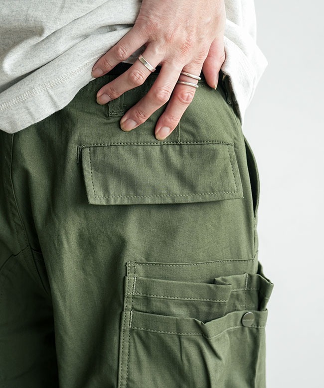 SASSAFRAS(ササフラス) OVERGROWN PANTS 4/5-ARMY RIPSTOP オーバー