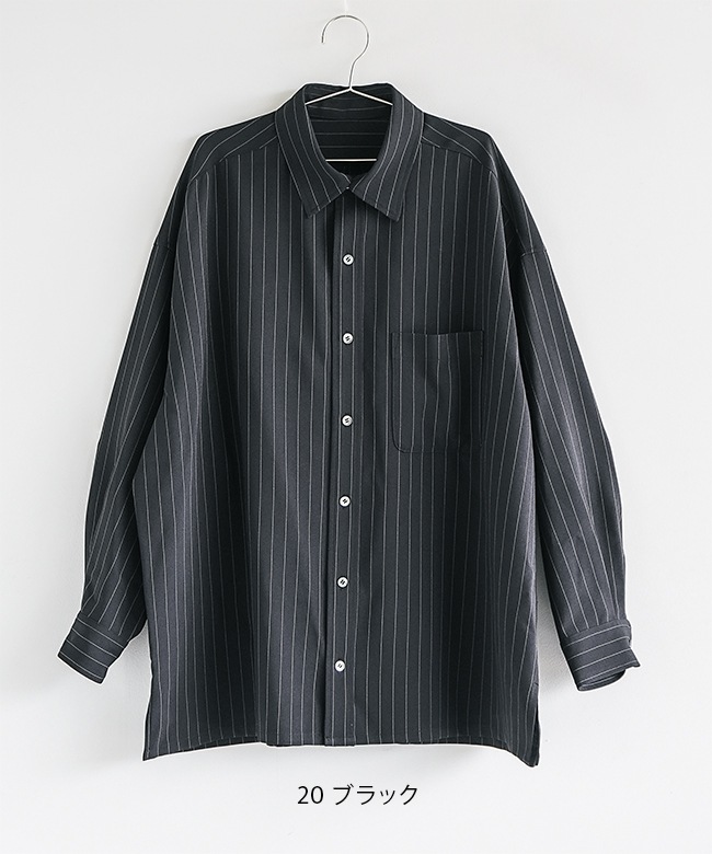 RANRA / 長袖シャツ/S/ポリエステル/ブラック/ストライプ ◇[SMLM-STSH]SOLAMONAT LARME(ソラモナラーム) ストライプシャツ