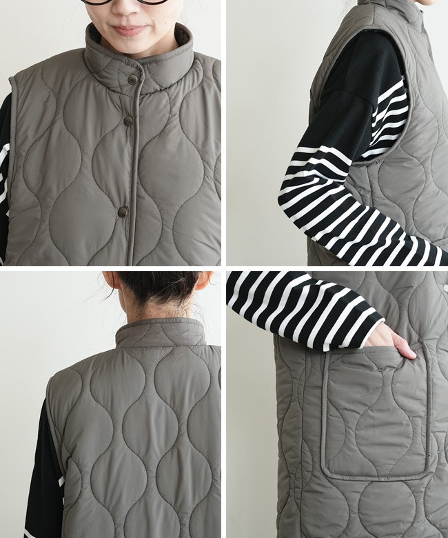 3-779917]Midi Umi(ミディウミ)キルティングリバーシブルベスト