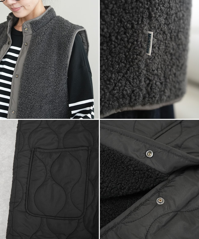 MIDIUMI（ミディウミ） キルティング リバーシブル ベスト　ブラック MidiUmi(ミディウミ)のキルティングリバーシブルベスト通販 | 集英社