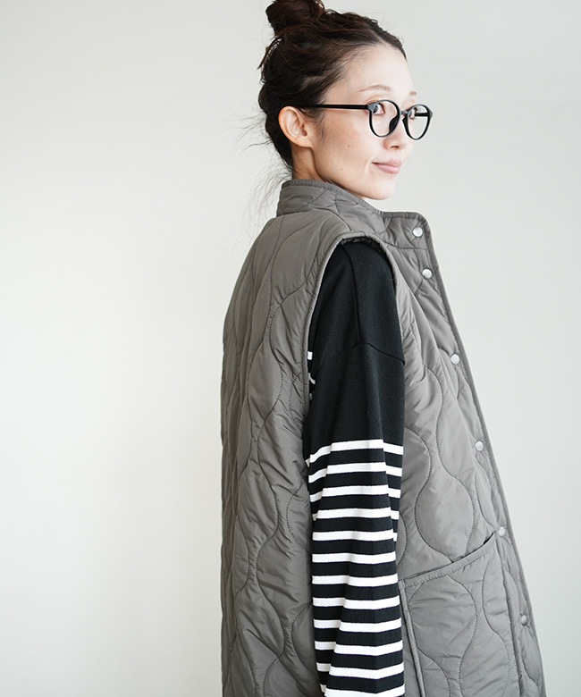 3-779917]Midi Umi(ミディウミ)キルティングリバーシブルベスト