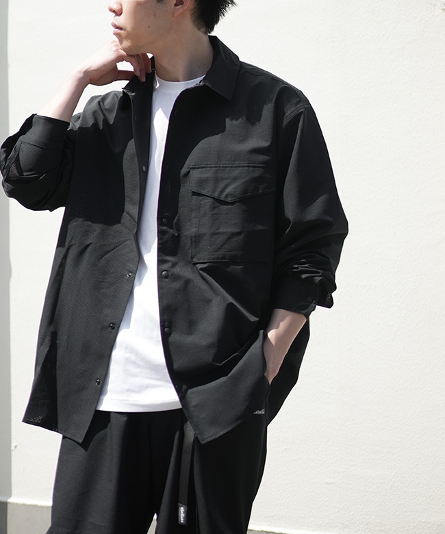 watwat ブラック&amp;カーキ ヤンガニーボーダープルオーバー WILD THINGS(ワイルドシングス)BREATHABLE L/S POCKET SHIRT