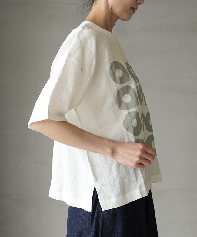mao made リネンサークルプリント　Tシャツ SALE 30%OFF】mao made(マオメイド) 別注 リネンサークルプリントPO