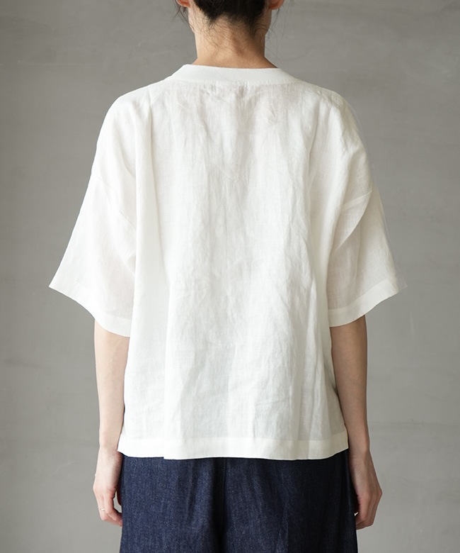 mao made(マオメイド) 別注 リネンサークルプリントPO 布帛TEE