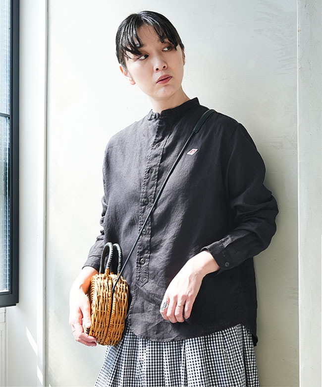 ◇DANTON(ダントン) リネンクロスバンドカラーシャツ レディース