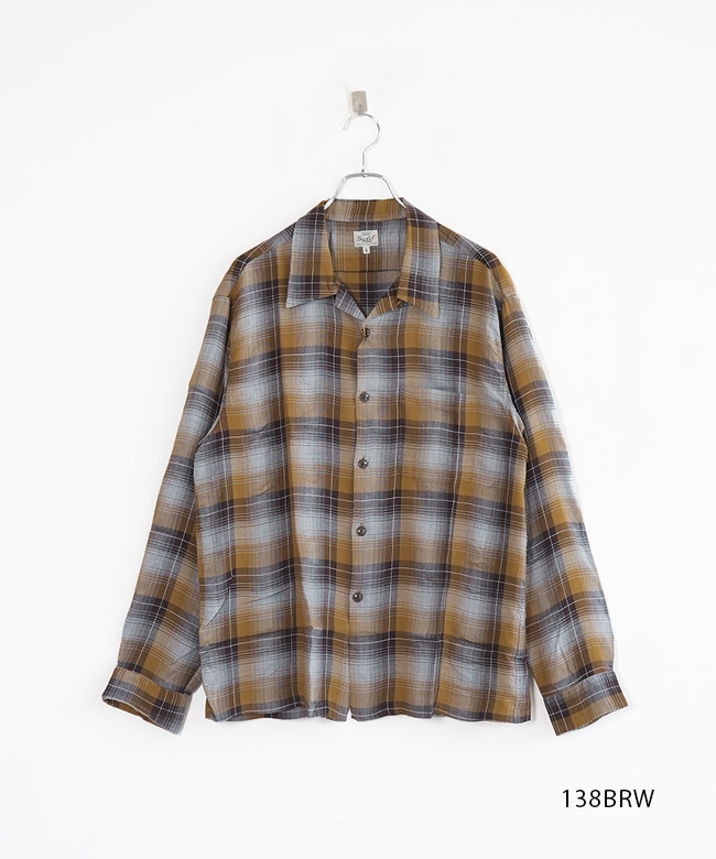GL29435]gold(ゴールド) RAYON CHECK L/S OPEN SHIRT レーヨン