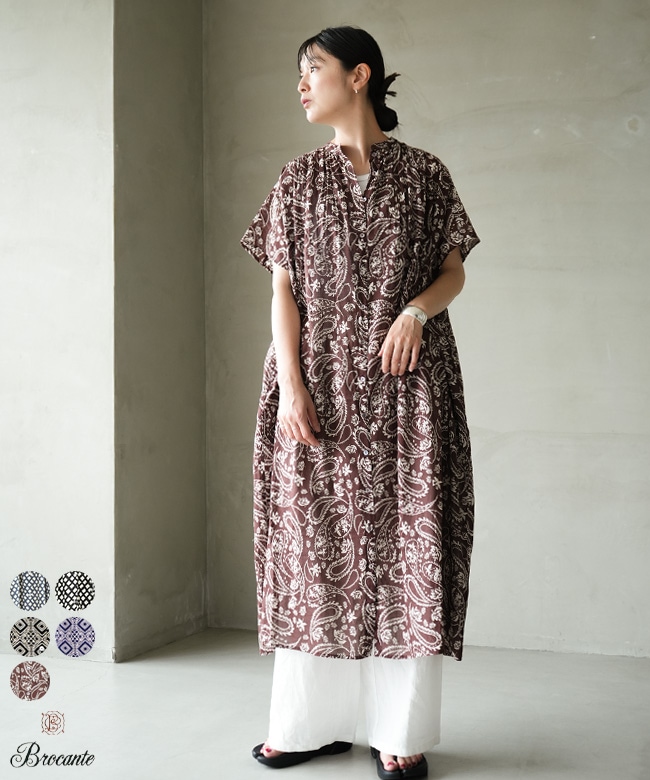 Brocante(ブロカント) インドプリント フロンセワンピース [37-0270X