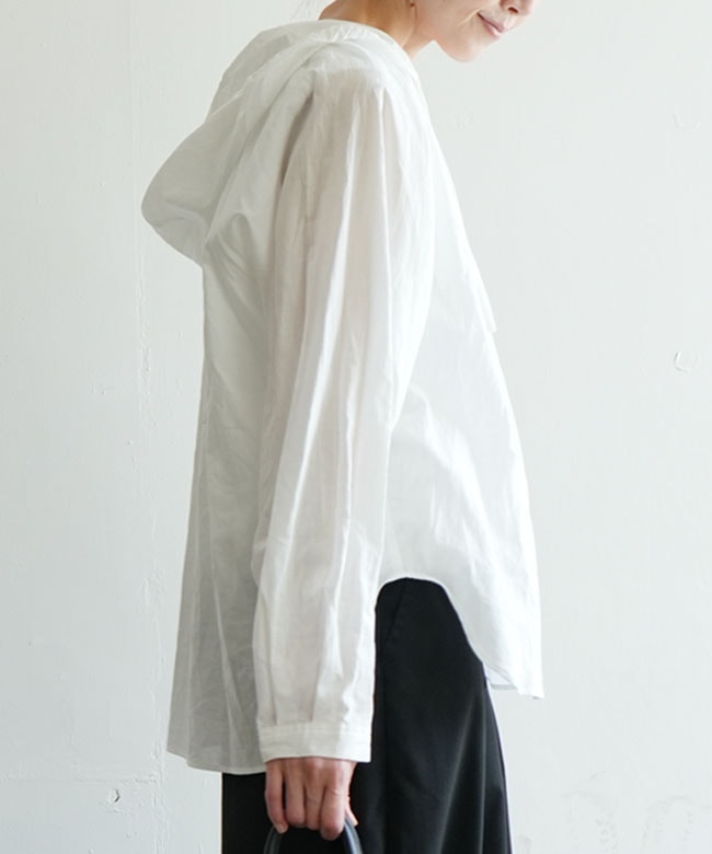 mizuiro ind(ミズイロインド)hooded gather neck shirt フーデッド