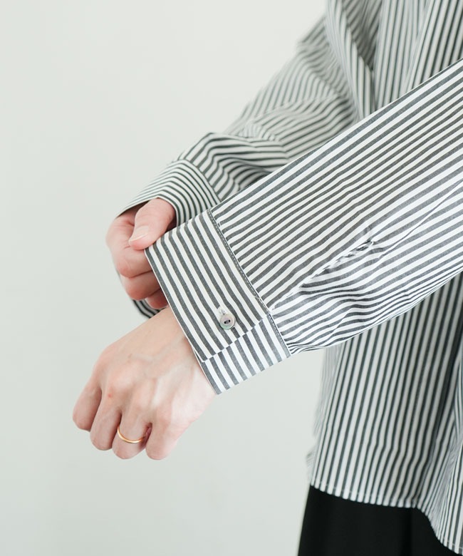mizuiro ind(ミズイロインド)stripe gather neck shirt ストライプ