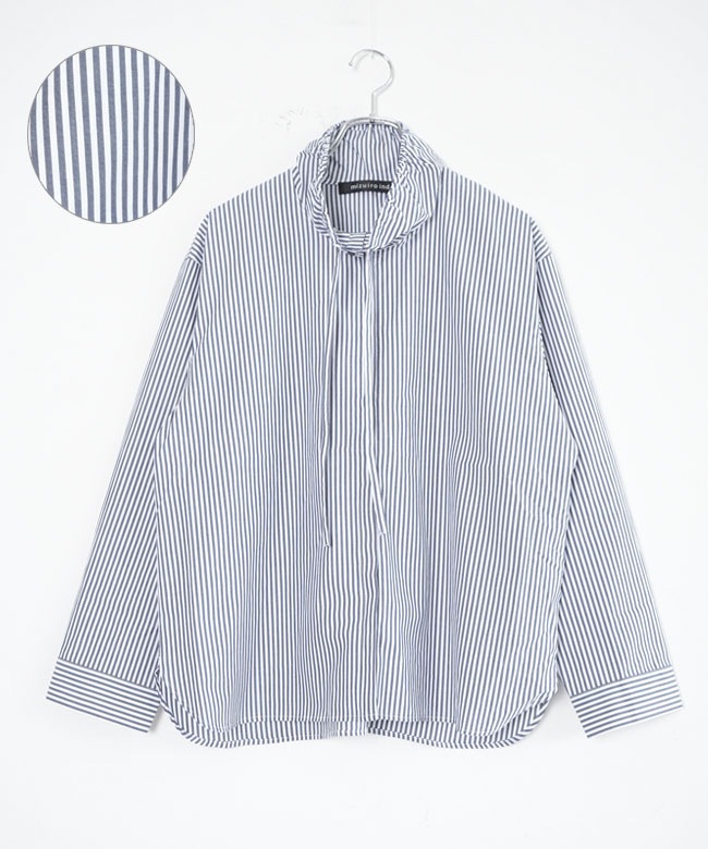 mizuiro ind(ミズイロインド)stripe gather neck shirt ストライプ