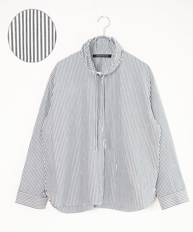 mizuiro ind(ミズイロインド)stripe gather neck shirt ストライプ
