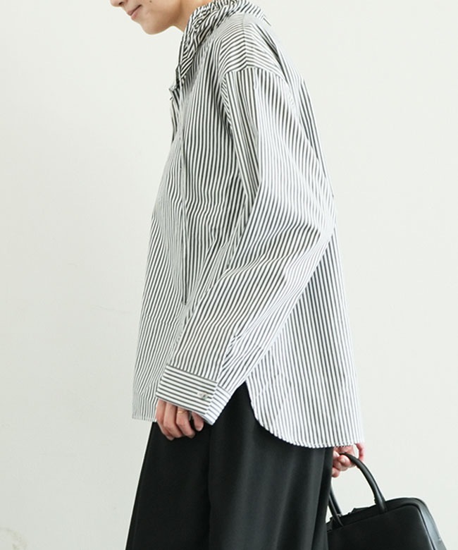 mizuiro ind(ミズイロインド)stripe gather neck shirt ストライプ